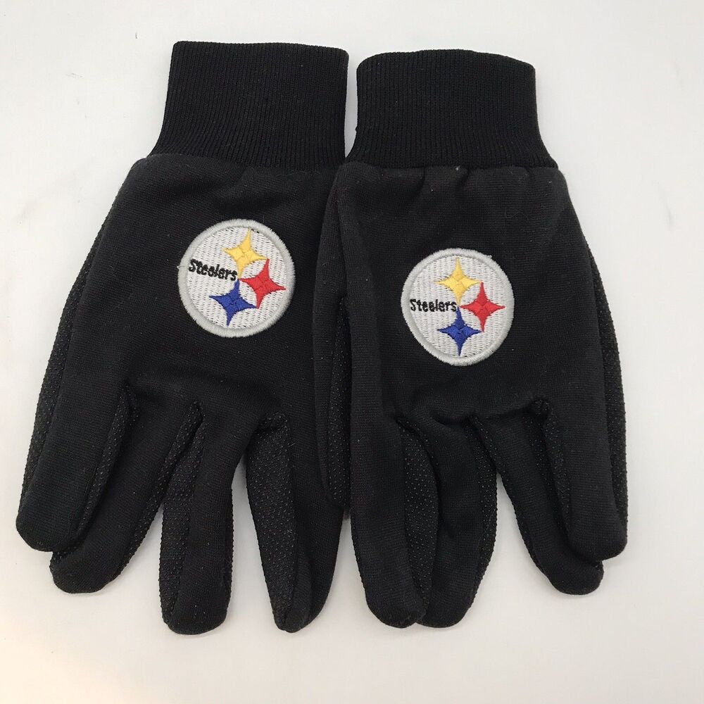 Pittsburgh Steelers NFL Utility Grip Gloves Adult OSFM Black  Team Logo Patch